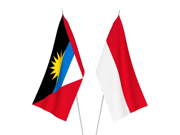 Narodowe Flagi Tkanin Antigua Barbuda Indonezja Izolowane Białym Tle Ilustracja — Zdjęcie stockowe