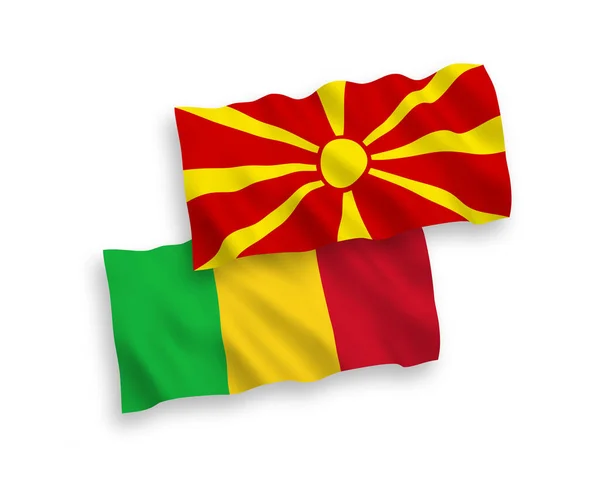 Drapeaux Nationaux Vectoriels Ondes Tissu Mali Macédoine Nord Isolés Sur — Image vectorielle