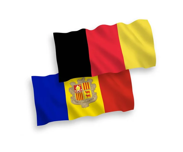 Drapeaux Nationaux Vectoriels Tissu Andorre Belgique Isolés Sur Fond Blanc — Image vectorielle