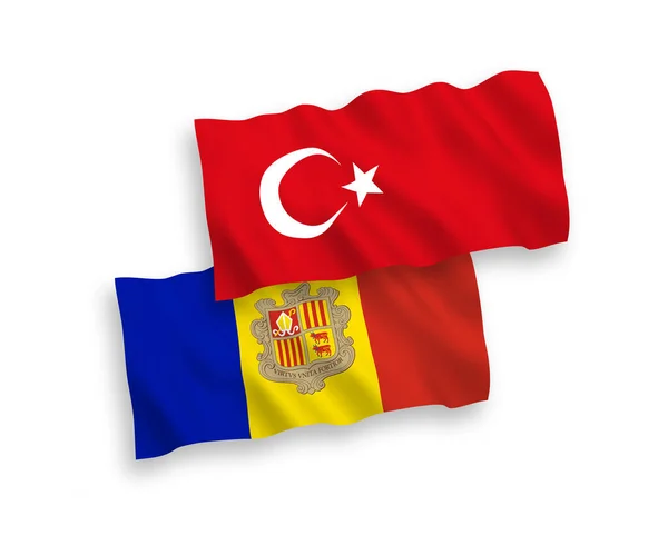 Türkiye Andorra Nın Ulusal Taşıyıcı Kumaş Bayrakları Beyaz Zemin Üzerinde — Stok Vektör