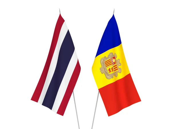Banderas Nacionales Tela Tailandia Andorra Aisladas Sobre Fondo Blanco Ilustración —  Fotos de Stock