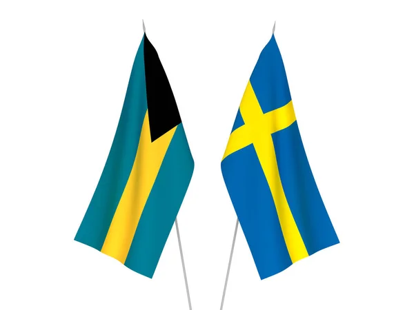 Bandiere Nazionali Tessuto Della Svezia Del Commonwealth Delle Bahamas Isolate — Foto Stock
