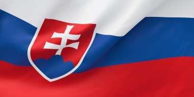 Ulusal Kumaş Dalgası Slovakya 'nın Rüzgarda Dalgalanan Bayrağı. 3d resimleme.