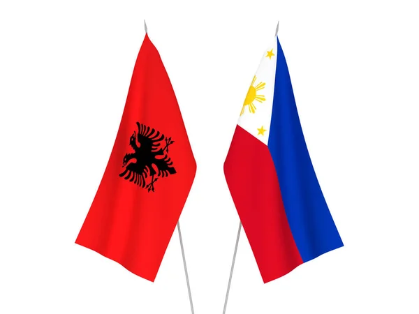 Banderas Nacionales Tela Filipinas Albania Aisladas Sobre Fondo Blanco Ilustración — Foto de Stock