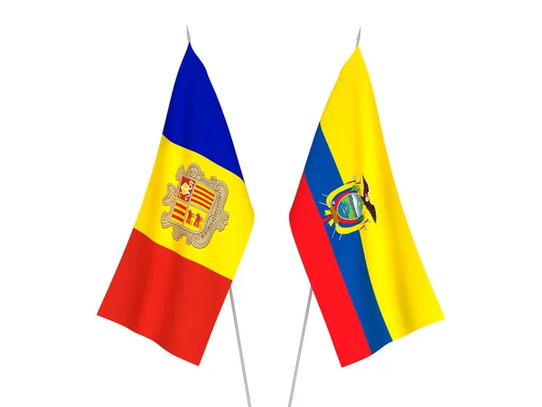 Εθνικές Σημαίες Υφάσματος Του Ισημερινού Και Της Ανδόρας Απομονωμένες Λευκό — Φωτογραφία Αρχείου