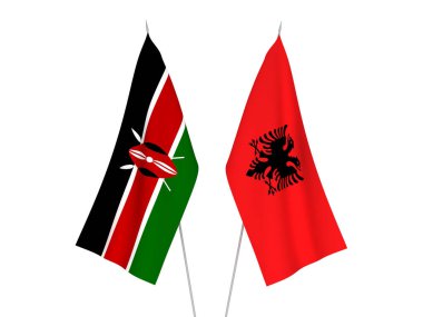 Kenya ve Arnavutluk 'un ulusal kumaş bayrakları beyaz arka planda izole edildi. 3d resimleme.
