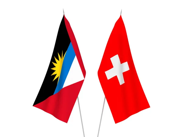 Narodowe Flagi Tkanin Szwajcarii Antigui Barbudy Izolowane Białym Tle Ilustracja — Zdjęcie stockowe