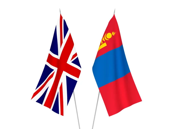 Nationalflaggen Großbritanniens Und Der Mongolei Isoliert Auf Weißem Hintergrund Darstellung — Stockfoto