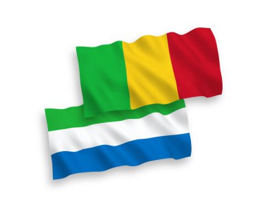 Beyaz arka planda Mali ve Sierra Leone 'nin ulusal taşıyıcı kumaş bayrakları izole edildi. 1 'e 2 oranında.
