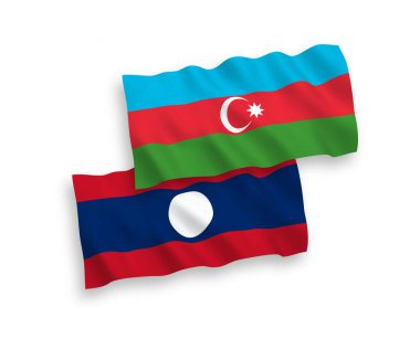 Beyaz arka planda Azerbaycan ve Laos 'un ulusal taşıyıcı kumaş bayrakları izole edildi. 1 'e 2 oranında.