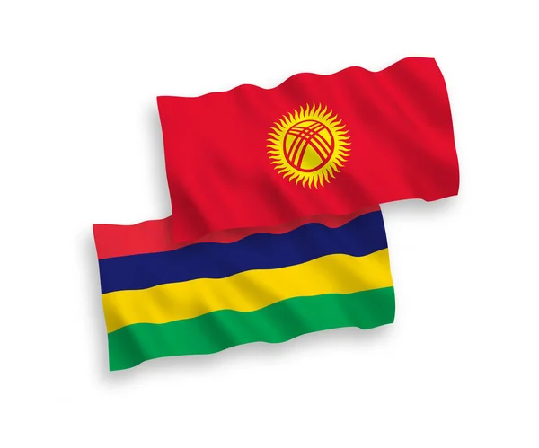 Белом Фоне Выделены Национальные Векторные Волновые Флаги Кыргызстана Республики Маврикий — стоковый вектор