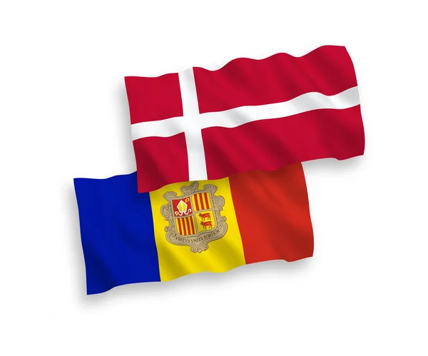 Drapeaux Nationaux Vectoriels Ondes Tissu Danemark Andorre Isolés Sur Fond — Image vectorielle