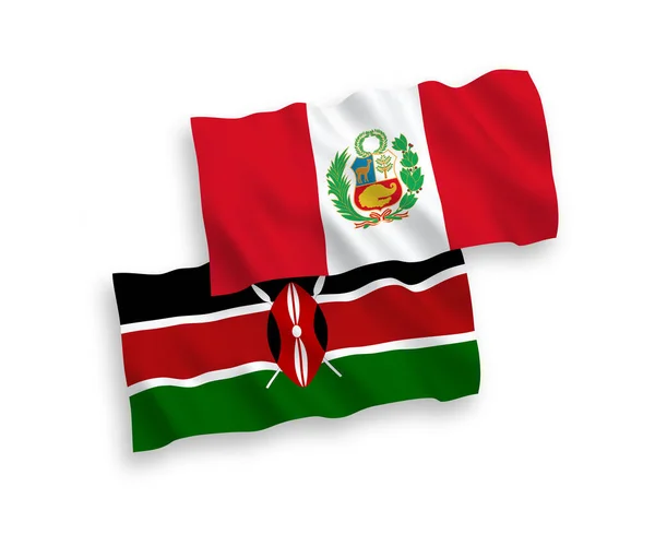 Национальные Векторные Волновые Флаги Перу Кении Выделены Белом Фоне Соотношение — стоковый вектор
