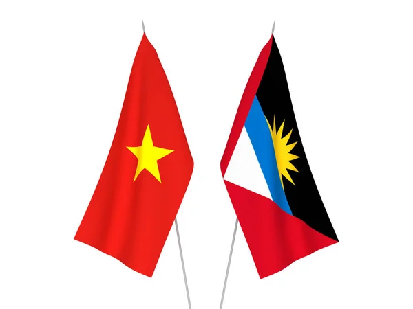 Národní Tkaniny Vlajky Vietnamu Antigua Barbuda Izolované Bílém Pozadí Vykreslování — Stock fotografie