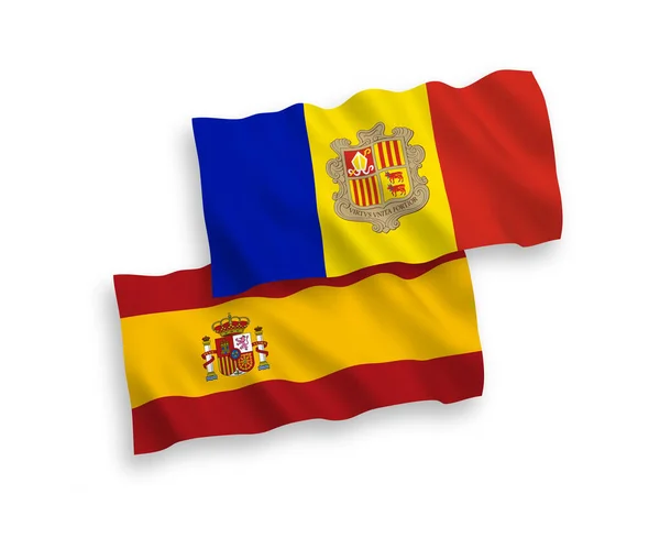 Εθνικό Διάνυσμα Υφασμάτινες Σημαίες Της Ανδόρας Και Της Ισπανίας Απομονώνονται — Διανυσματικό Αρχείο
