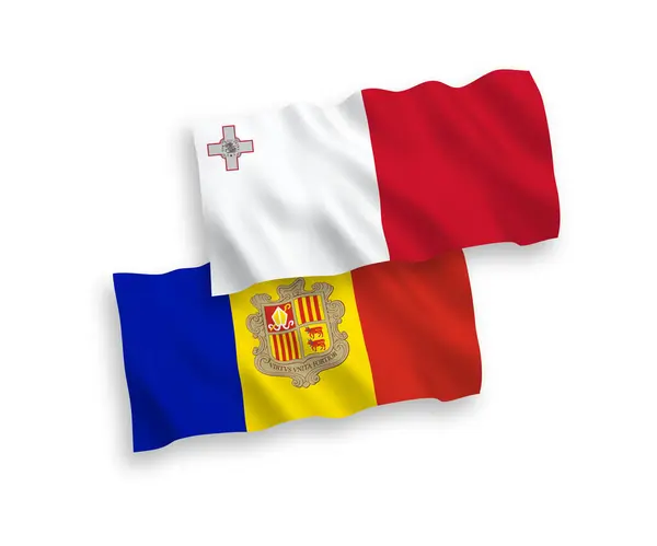 Národní Vektorové Tkaniny Vln Vlajky Malty Andorra Izolované Bílém Pozadí — Stockový vektor