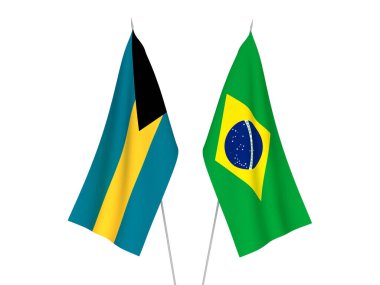 Brezilya 'nın ulusal kumaş bayrakları ve Bahamalar Eyaleti beyaz arka planda izole edildi. 3d resimleme.