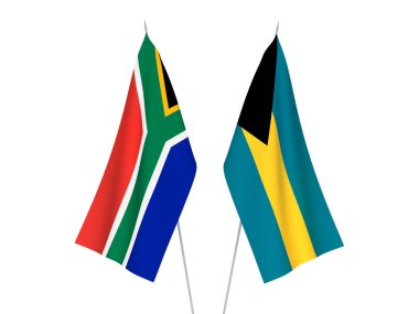 Güney Afrika Cumhuriyeti ve Bahamalar Eyaleti bayrakları beyaz arka planda izole edilmiştir. 3d resimleme.