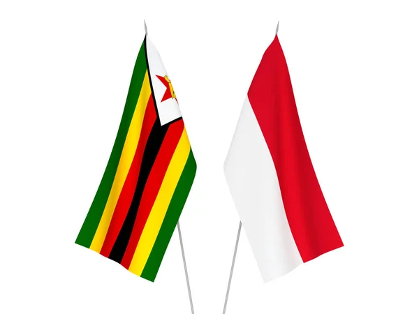 Narodowe Flagi Tkanin Zimbabwe Indonezji Izolowane Białym Tle Ilustracja Renderowania — Zdjęcie stockowe