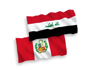 Beyaz arka planda Peru ve Irak 'ın ulusal taşıyıcı kumaş bayrakları izole edildi. 1 'e 2 oranında.