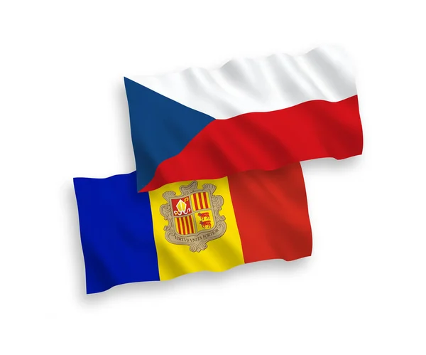 Nemzeti Vektor Szövet Hullám Zászlók Cseh Köztársaság Andorra Elszigetelt Fehér — Stock Vector