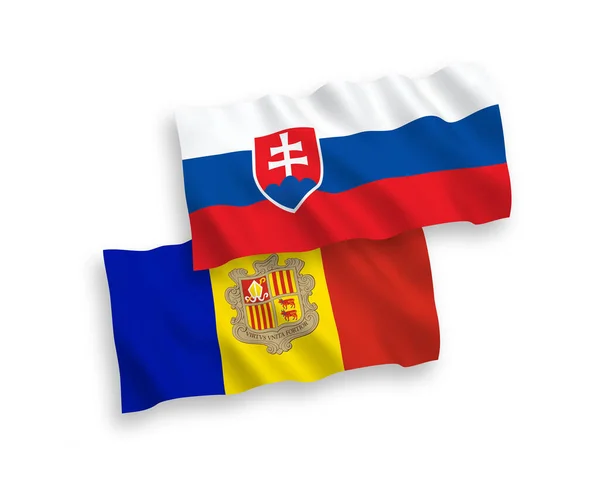 Drapeaux Nationaux Onde Tissu Vectoriel Slovaquie Andorre Isolés Sur Fond — Image vectorielle
