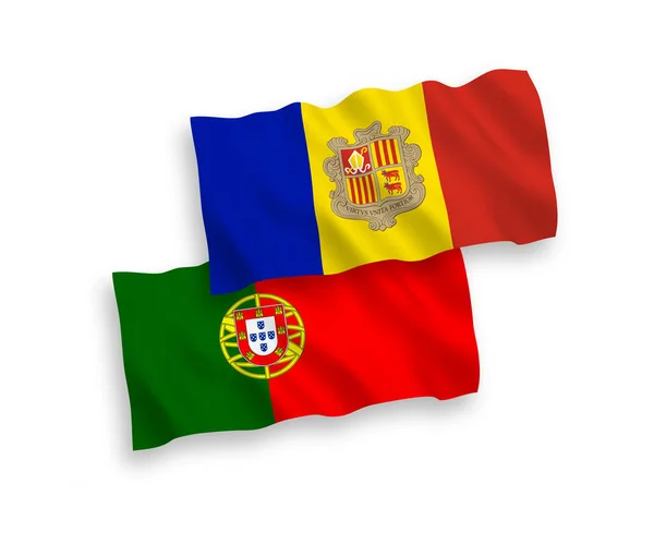 Drapeaux Nationaux Vectoriels Ondes Tissu Portugal Andorre Isolés Sur Fond — Image vectorielle