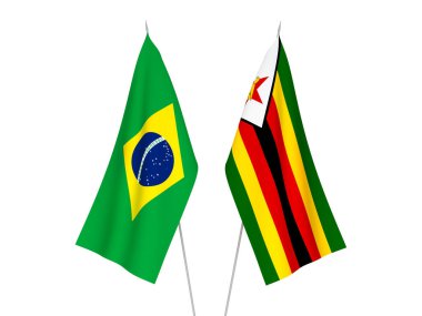 Brezilya ve Zimbabwe 'nin ulusal kumaş bayrakları beyaz arka planda izole edildi. 3d resimleme.