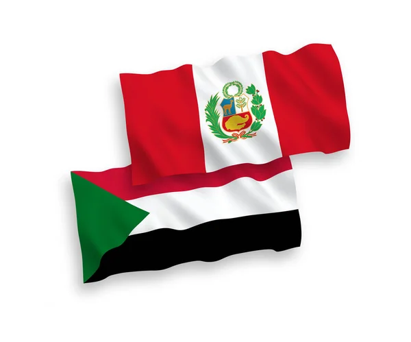 Banderas Nacionales Ondas Vectoriales Perú Sudán Aisladas Sobre Fondo Blanco — Vector de stock