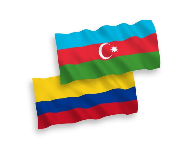 Beyaz Arka Planda Azerbaycan Kolombiya Nın Ulusal Taşıyıcı Kumaş Bayrakları — Stok Vektör