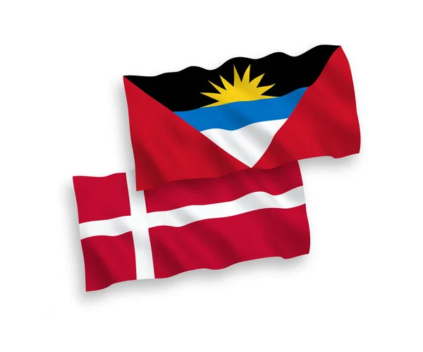 Narodowe Flagi Tkanin Wektorowych Danii Antigui Barbudy Izolowane Białym Tle — Wektor stockowy