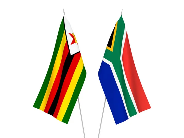 National Fabric Flags Republic South Africa Zimbabwe Isolated White Background — Stock Photo, Image