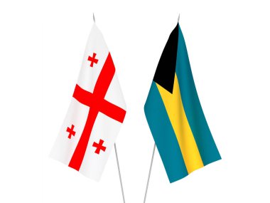 Beyaz arka planda Gürcistan ve Bahamalar Eyaleti bayrakları izole edildi. 3d resimleme.