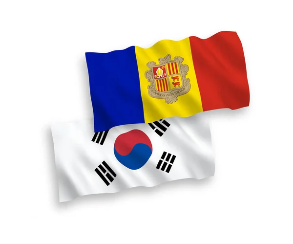 Banderas Nacionales Ondas Vectoriales Corea Del Sur Andorra Aisladas Sobre — Vector de stock