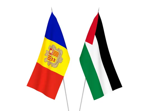 Флаги Палестины Андорры Выделены Белом Фоне Трехмерная Иллюстрация — стоковое фото