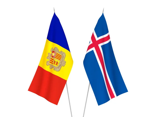 National Fabric Flags Iceland Andorra Isolated White Background Rendering Illustration — Stock Photo, Image