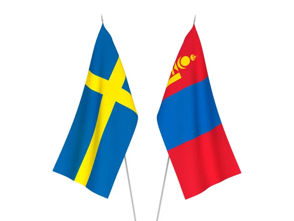 瑞典和蒙古的国旗在白色背景下隔离 3D渲染说明 — 图库照片