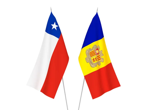 칠레와 안도라의 깃발은 바탕에 떨어져 있었다 렌더링 — 스톡 사진