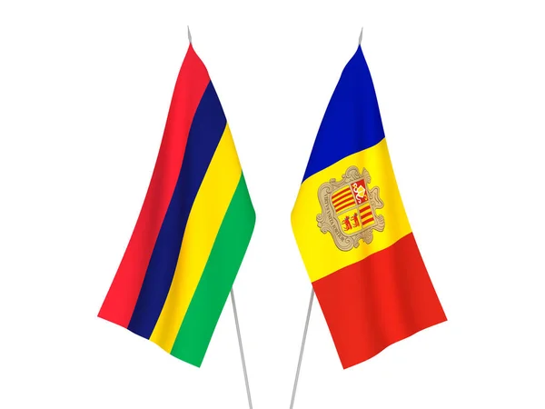 Narodowe Flagi Tkanin Republiki Mauritiusu Andory Izolowane Białym Tle Ilustracja — Zdjęcie stockowe