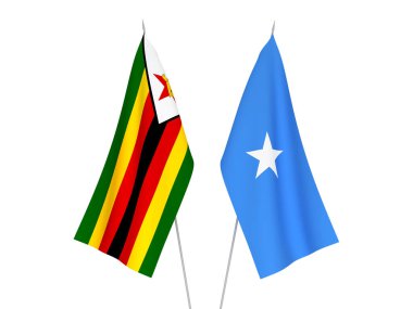 Beyaz arka planda Somali ve Zimbabwe 'nin ulusal kumaş bayrakları izole edildi. 3d resimleme.