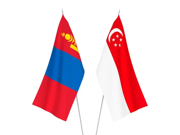 Narodowe Flagi Tkanin Mongolii Singapuru Izolowane Białym Tle Ilustracja Renderowania — Zdjęcie stockowe