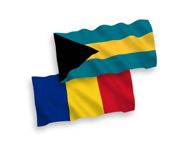 Національні Векторні Прапори Хвиль Румунії Співдружності Багамських Островів Ізольовані Білому — стоковий вектор