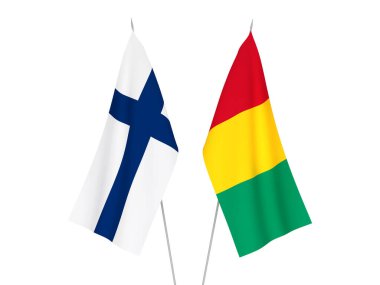 Gine ve Finlandiya 'nın ulusal kumaş bayrakları beyaz arka planda izole edilmiştir. 3d resimleme.