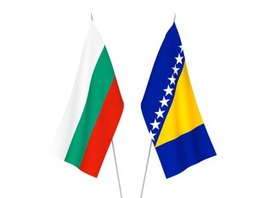 Bulgaristan ve Bosna-Hersek 'in ulusal kumaş bayrakları beyaz arka planda izole edildi. 3d resimleme.