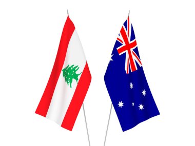 Avustralya ve Lübnan 'ın ulusal kumaş bayrakları beyaz arka planda izole edildi. 3d resimleme.