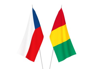 Beyaz arka planda Gine ve Çek Cumhuriyeti 'nin ulusal kumaş bayrakları izole edildi. 3d resimleme.