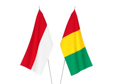 Beyaz arka planda Gine ve Endonezya 'nın ulusal kumaş bayrakları izole edildi. 3d resimleme.