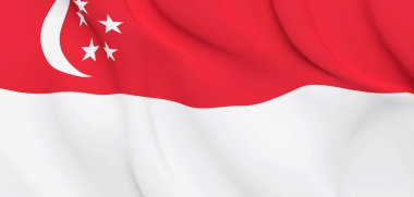 Ulusal Kumaş Dalgası, Rüzgarda Dalgalanan Singapur Bayrağı. 3d resimleme.