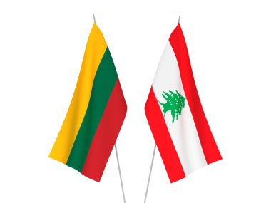 Beyaz arka planda Litvanya ve Lübnan 'ın ulusal kumaş bayrakları izole edildi. 3d resimleme.