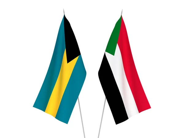 Nationale Stoffen Vlaggen Van Soedan Het Gemenebest Van Bahama Geïsoleerd — Stockfoto
